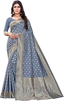 C J Enterprise Women's Pure Kanjivaram Silk Banarasi Sari Soft Sari with Blouse for Wedding (Pari124-50)