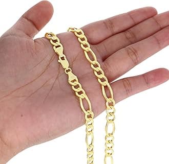Nuragold 14K Real Yellow Gold Figaro Link Chain Necklace 16"-30" (2mm-7.5mm) Italian Jewelry for Men & Women