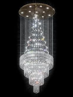 Flashing God D32''XH100'' Modern Large Chandelier for High Ceiling Raindrop Crystal Chandelier High Ceiling Pendant Light Fixture for Hallway Living Room Gold Stairwell Chandeliers