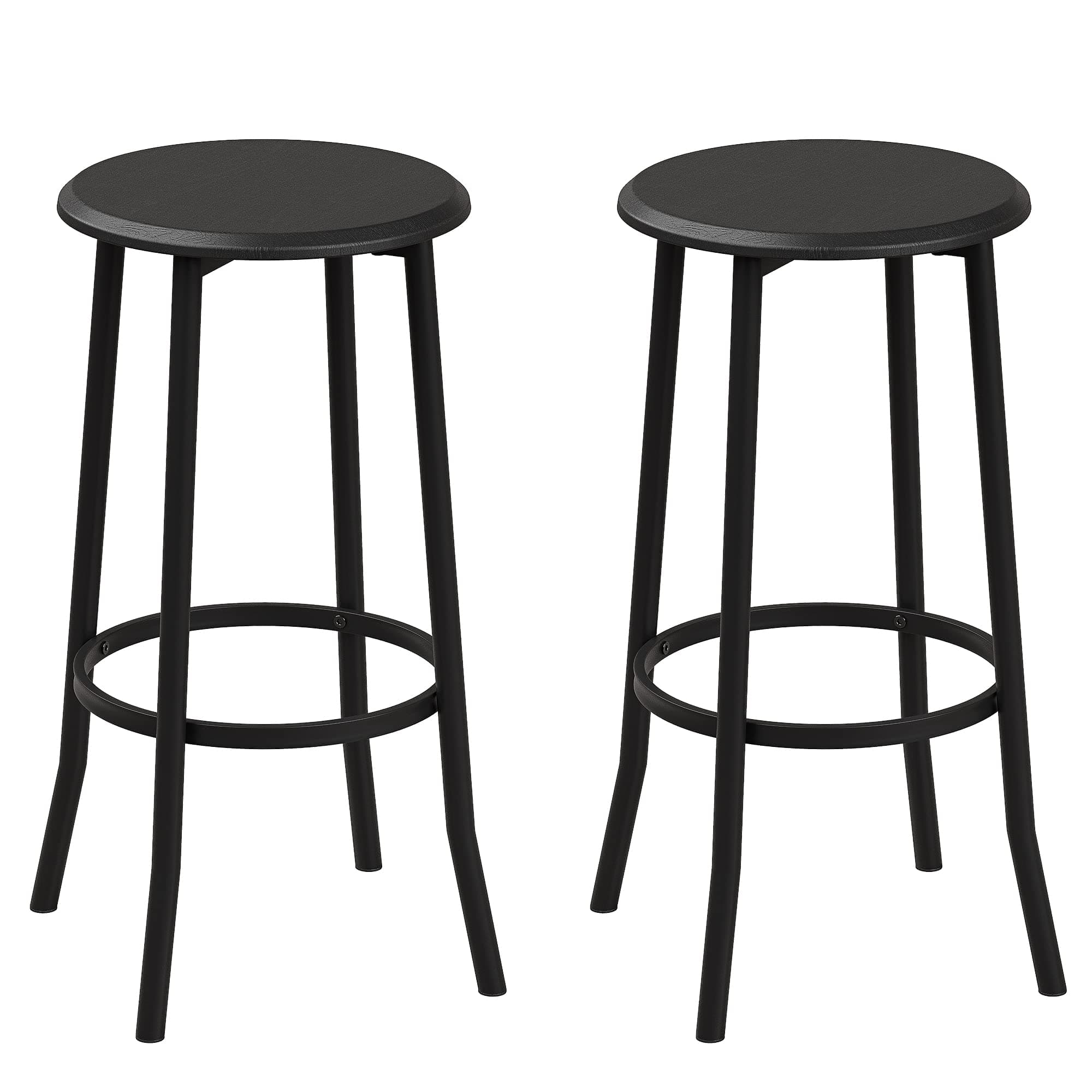 IDEALHOUSEBarStools,Solid Wood Set of 2 Bar Stools, Kitchen Round Bar Chairs with Footrest, Sturdy Steel Frame, for Dining Room, Kitchen, Party, Easy Assembly, Black