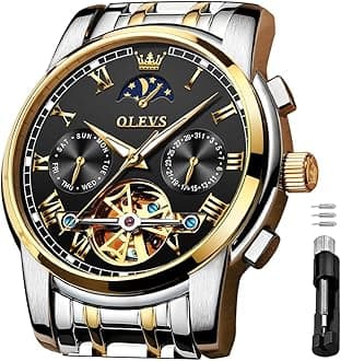 Self Winding Watches for Men Automatic Mechanical Skeleton Luxury Dress Waterproof Moon Phase Tourbillon Chronograph Stainless Steel Luminous Wristwatch