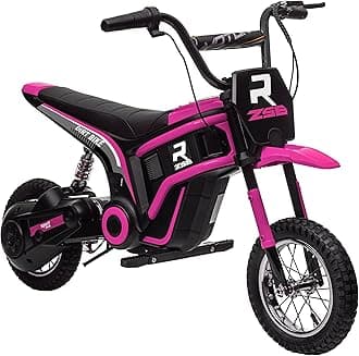 Aosom Electric Dirt Bike with Twist Grip Throttle, 24V 350W Off-Road Electric Motorcycle, Up to 15 MPH with Brake, Music Horn, Rear Suspension for Ages 13+ Years, Pink