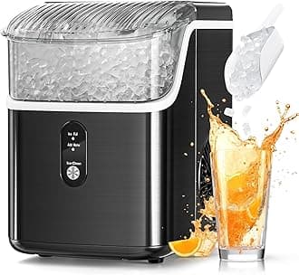 Antarctic Star Nugget Ice Makers Countertop, Pebble Ice Machine with Chewable Pellet Ice, 34Lbs/24H, Self-Cleaning, Sonic Ice, One-Click Operation, for Kitchen,Office Stainless Steel Black