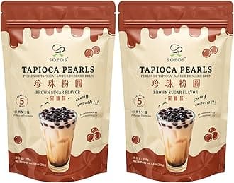 Soeos Boba Pearls, Black Tapioca Pearls 8.8 oz (Pack of 2), Black Sugar Flavor Boba Pearls for Bubble Tea, Smoothies & Desserts – Sweet, Chewy, and Ready to Cook