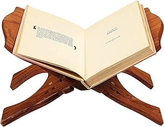 Wooden Holy Book Reading Stand for Bhagwat Gita, Ramcharitmanas, Quran, Bible, and Guru Granth - Foldable 12-inch Rehal for Home, Temple