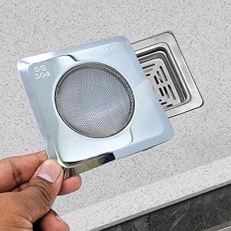 2025 Upgrade Square Stainless Steel Kitchen Strainer 11 CM Sink Jali, Drain Filter, Anti Clogging Mesh Hair Catcher Drain Cover (ONLY for Square Sink)
