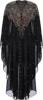 IBTOM CASTLEWomen’s Muslim Abaya Dress Batwing Sleeved Beaded Embroidered Maxi Kaftan Dress with Hooded Elegant Islamic Middle East Dubai Arabic Ramadan Kimono Robe Summer Dresses