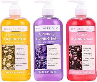 Bubble Bath, Spa Luxetique Foaming Bath with Pure Epsom Salt, Chamomile Rose and Lavender Scent, 3 Pack