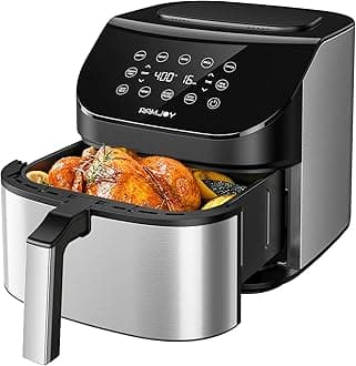 RAMJOY Air Fryer 6.8 Quarts, 10-in-1 Functions, Air Fry, Roast, Bake, Broil, Dehydrate, Large & Compact Air Fryers, Nonstick & Dishwasher-Safe Airfryer Basket, Stainless Steel Air Fryer, Easy to Use