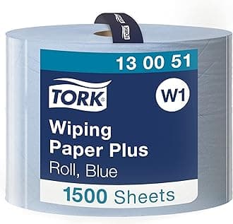 Tork 130051 Wiping Paper Plus / 2 Ply Absorbent QuickDry Paper Roll Suitable for Tork W1 Wipers Wall/Floor/Standard System / Blue / 1 x 510m / Ø 39cm