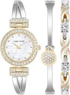 Anne Klein Women's Premium Crystal Accented Bangle Watch and Bracelet Set