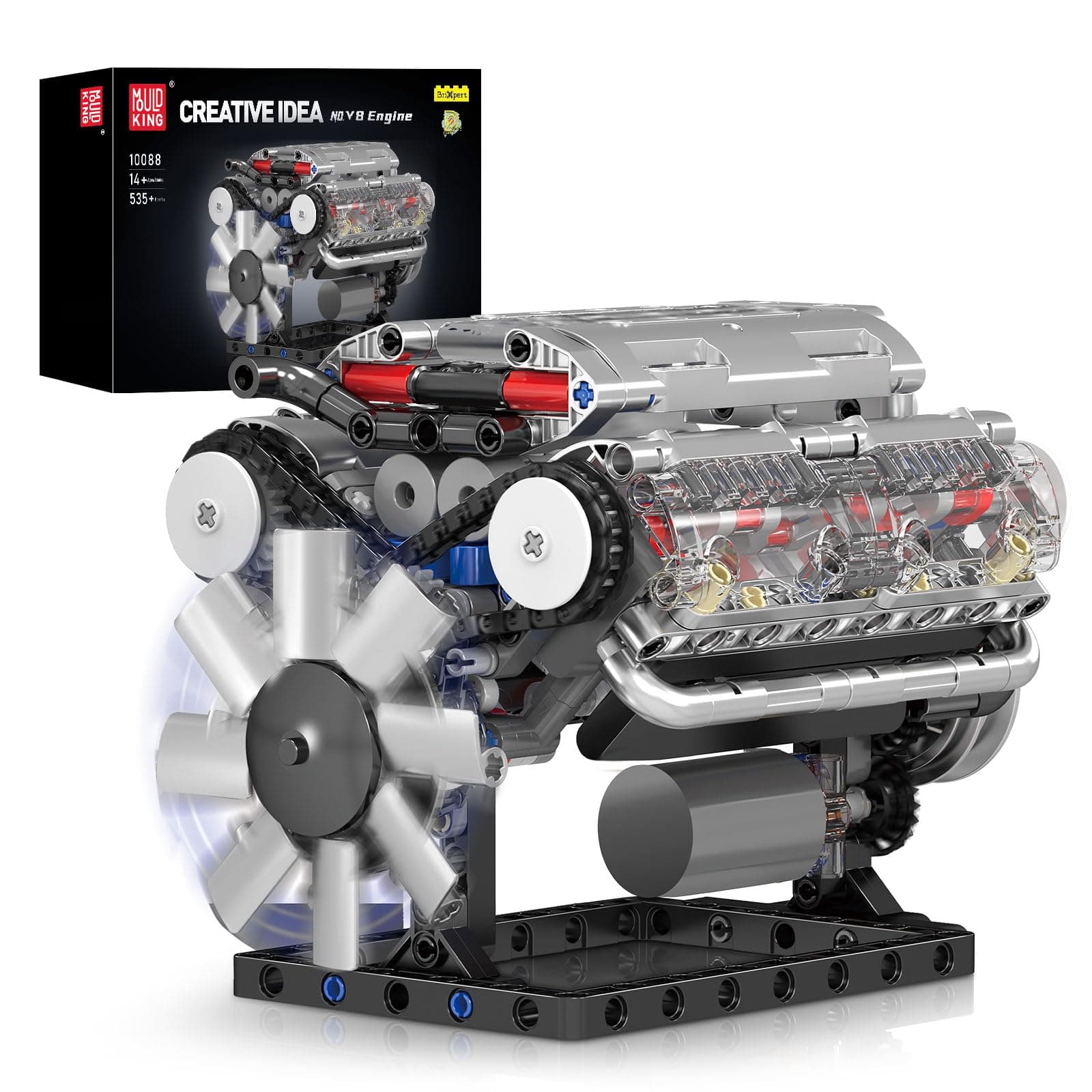 Mould King 10088 No.V8 Engine Model Kit - 535 Pcs to Build Your Own Mini Engine That Works- DIY STEM Project & Gift for Kids/Teens, Hobby Building Blocks Kit for Adults