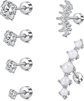 MODRSA 20g 16g Cartilage Earrings for Women Silver Gold Helix Piercing Jewelry Surgical Steel Hypoallergenic Flat Back Earrings Cartilage Hoop for Women Forward Helix Earring Tragus Jewelry Screw Back