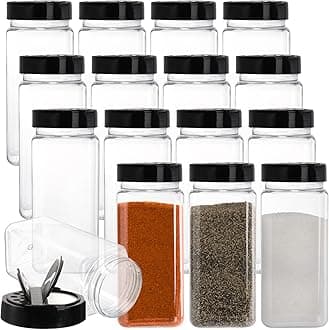 Hacaroa 16 Pack 20 Oz Plastic Spice Jars with Shaker/Pourer Lids, Square Large Empty Seasoning Containers Clear Spice Bottles for Dry Food, Condiments, Herbs, Powders