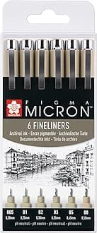 Pigma Micron 6 Fineliners, Pack of 6