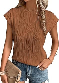 Womens Short Sleeve Textured Tops Crewneck Knit Solid Loose Casual Basic T Shirts Tee Blouses