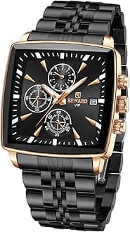 - Quartz Watch for Men Business Square Face Waterproof Wrist Watches Chronograph, Luminous - Gold Black