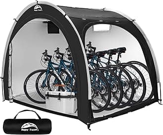HAPPY TRAVEL Portable Outdoor Storage Tent, Waterproof & UV-Blocking Bicycle & Motorcycle Storage Shed, 35 sq ft, 4 Bikes/2 Motorcycles, Black