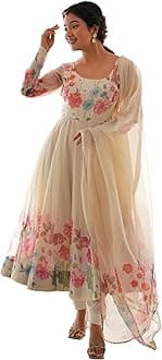 Shasmi Women's Georgette Anarkali Floral Printed Kurta With Pant & Dupatta (Ankle Length Dress 114)