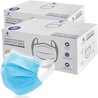 Careview N95 3 Ply Disposable Surgical Face Mask Box with FABRIC Earloop and built in Nose Pin, Certified by BFE>99% and PFE > 95%, SITRA, DRDO, ISO and CE (BLUE, Pack of 400)