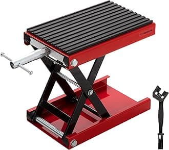 VIVOHOME Motorcycle Lift Scissor Jack 1200LBS Steel Wide Deck Upgraded Rubber Pad Hoist Crank Center Stand for Motorcycles, ATVs, Dirt Bikes Red