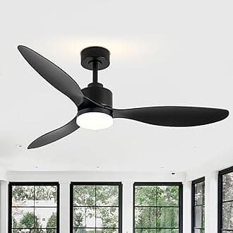 52" Ceiling Fans with Lights and Remote, Quiet DC Motor, 3 Reversible Blades, 6-Speed, Modern Industrial Black Ceiling Fan with 3-Color LED Light Fandelier for Bedroom Living Room