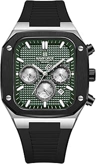 NAVIFORCE Mens Square Watches,Chronograph Analog Calendar Wrist Watch, Quartz Waterproof Watches for Men, Silicone Band