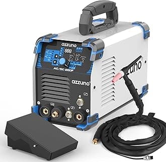 AZZUNO AC/DC TIG Welder with Pulse &5-Pin Foot Pedal, 200Amp 110V/220V Aluminum TIG Welding Machine, ACDC TIG/PULSE TIG/SPOT TIG/Stick Welder Machine