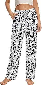 iniber Comfy Pajama Pants for Women Stretch Drawstring Lounge Pants with Pockets Casual Wide Leg Pjs Bottoms