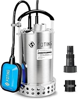 Full 304 Stainless Steel Sump Pump with Float Switch - 1HP 4600GPH Automatic Submersible Water Pump Fast Water Removal in Pools, Basements, Sewage, Hot Tubs Heater Flush Pit, ponds w/ 10FT Cord