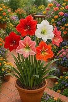 LIVE GREEN 15 PCS Big Size Amaryllis Lily Mixed New Quality Flower Bulbs, Multicolour, (LIVE-BULB01)