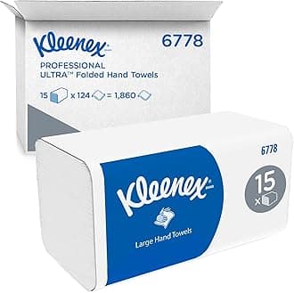 Kleenex Ultra Paper Towels, V-Fold 2-Ply White Interfold Towels, Ultra-Absorbent, Tear-Resistant, FSC Certified, 15 Packs x 124 Sheets (1,860 Sheets Total), Model Nr. 6778