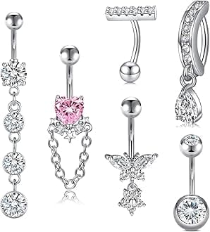 MODRSA Belly Button Ring Surgical Steel Belly Rings for Women Hypoallergenic Belly Button Rings Clicker Belly Button Ring Belly Piercing Silver Rose Gold Pink Black Navel Rings for Women