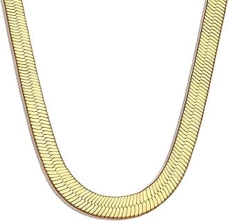 WomenGifts 14K Gold Silver Plated Herringbone Necklace for Women, Dainty Snake Chain Choker, Trendy Simple Long Layered Jewelry Non Tarnish, 3/4/5/8mm,14,16,18,20,22,24,26 Inch Thin & Chunky Options