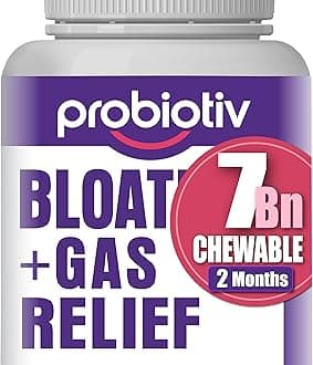 Gas & Bloating Support for Women and Men 7 Billion CFU – Chewable Probiotics & Lactobacillus Reuteri, Daily Digestive Enzymes for Occasional Bloating, Gut Comfort & Digestive Health (60 Counts)