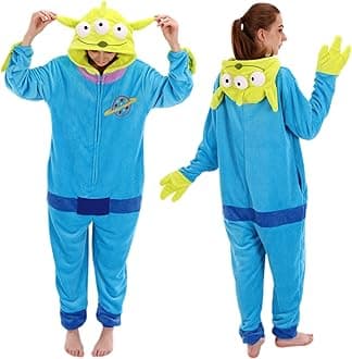 COSUSKET Fitted Unisex Adult Aliens Onesie Pajamas, Halloween Flannel Women's Cosplay One Piece Costume