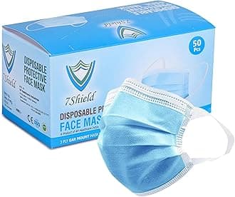 Disposable 3Ply Face Mask - Ultra Soft Fabric Wide Ear Loop, Comfortable, Inbuilt Plastic Coated Nose Pin, CE and ISO Certified, Convenient Box Pack