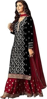 Sewn Salwar Kameez Sharara long Sleeves Indian Designer Shalwar Suit Party Wear Ready To Wear ethnic Heavy Foux Georgette Nazmeen Chiffon Dupatta