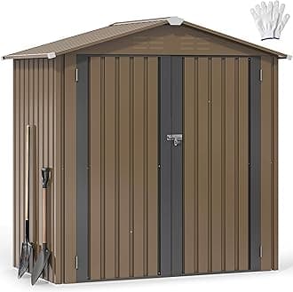 DWVO 6x4ft Metal Outdoor Storage Shed, Waterproof Tool Shed Heavy-Duty Storage Unit with Lockable Door and Vents, Ideal for Bicycles, Tools, Lawnmowers, Backyards, Patios, Lawns - Brown
