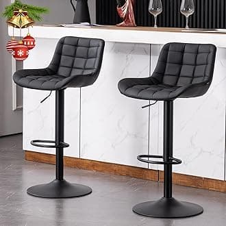 YOUTASTE Black Bar Stools Set of 2 Counter Height Bar Stool Faux Leather Upholstered Barstools Mid Century Modern Adjustable Swivel High Back Bar Chairs for Home Kitchen Island