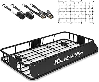 ARKSEN 30 x 50 x 6 Inch Universal Extra Wide 250LB Heavy Duty Roof Rack Cargo with Ratchet Straps, Cargo Net, Car Top Luggage Holder Carrier Basket for SUV, Truck, & Car Steel Construction