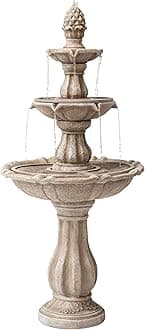 XBrand 51" 3-Tier Outdoor Waterfall Fountain, Weather-Resistant Resin Freestanding Water Feature with Pump, Beige