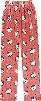 Cartoon Pajamas Pants for Women Girls Cute Cat Print Flannel Sleep Bottoms Halloween Christmas Sleepwear