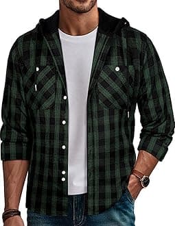 PJ PAUL JONES Men's Flannel Shirt Plaid Hoodie Casual Shirt Long Sleeve Lightweight Shirt Jackets