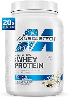 Muscletech Grass-Fed Whey Protein Powder (Deluxe Vanilla, 1.8 lb) - Smoothie & Milkshake Mix Supports Muscle Gain & Recovery - 20g Protein - Non-GMO & Gluten-Free