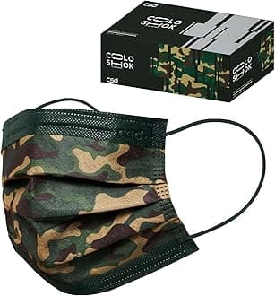 CSDCSD Colo 30 Pcs Woodland Camo Disposable Face Masks, 3 Ply Adult Mask with Elastic Ear Loop, Nose Bridge Clip, Breathable Comfortable Mask Great for Indoor, Outdoors Use (Camouflage)