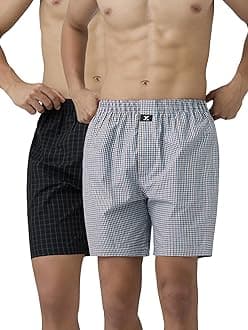 Sponsored Ad – Men's Super Combed Cotton Checkmate Boxer Shorts Elasticated Waist, Drawstring | Loungewear for Men Pack of 2 (L; Blue Checks + Orange & Blue Checks)