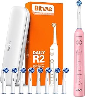 Bitvae R2 Rotating Electric Toothbrush for Adults with 8 Brush Heads, 5 Modes Rechargeable Power Toothbrush with Pressure Sensor, Pink