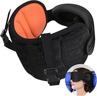 Travel Pillows for Airplanes, Airplane Pillow for Long Flight, Airplane Head Strap with Eye Mask for Sleep, Travel Neck Pillow for Car Road Trip, 360° Support Headrest, Stop Bobblehead, Orange