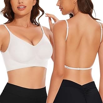 Low Back Bra Seamless Padded Bralettes for Women V Neck Mutiway Bras Halter Thin Straps Invisible Backless Bralette